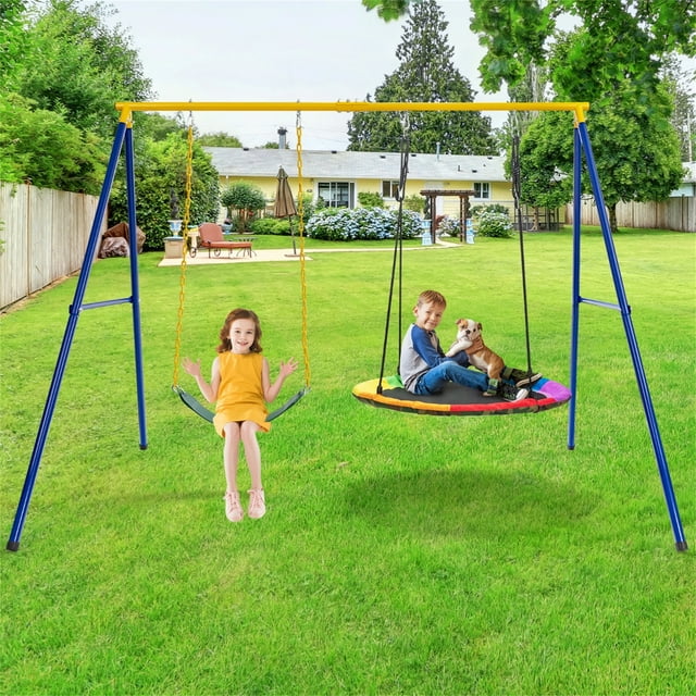 Costway Estructura para Columpio hasta 300 Kg Estructura Resistente en Acero Forma de A para 2 Columpios con Palos para Parque Infantil Patio Jardín
