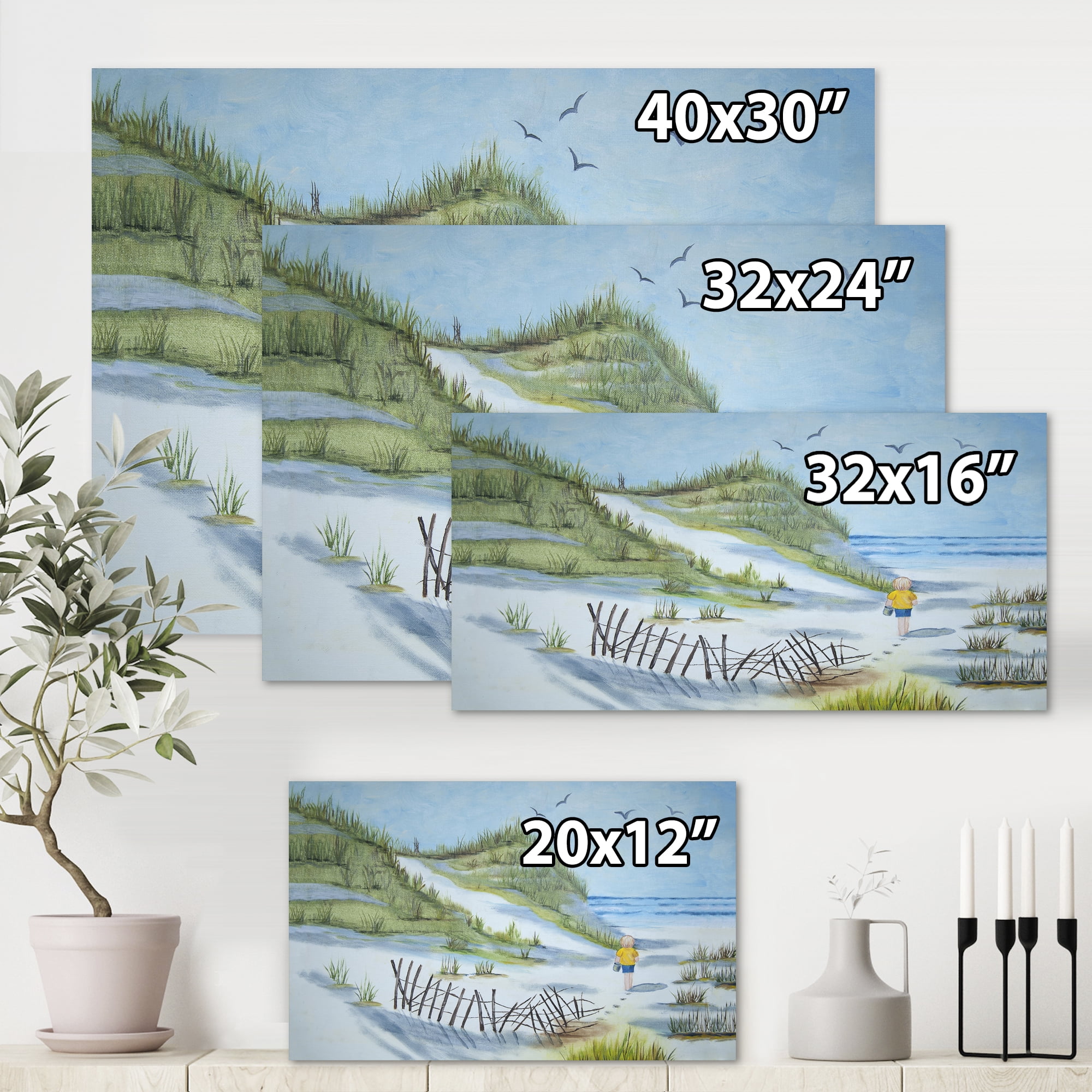 Designart ' Child Walking to The Beach ' Nautical & Coastal Canvas Wall Art Print