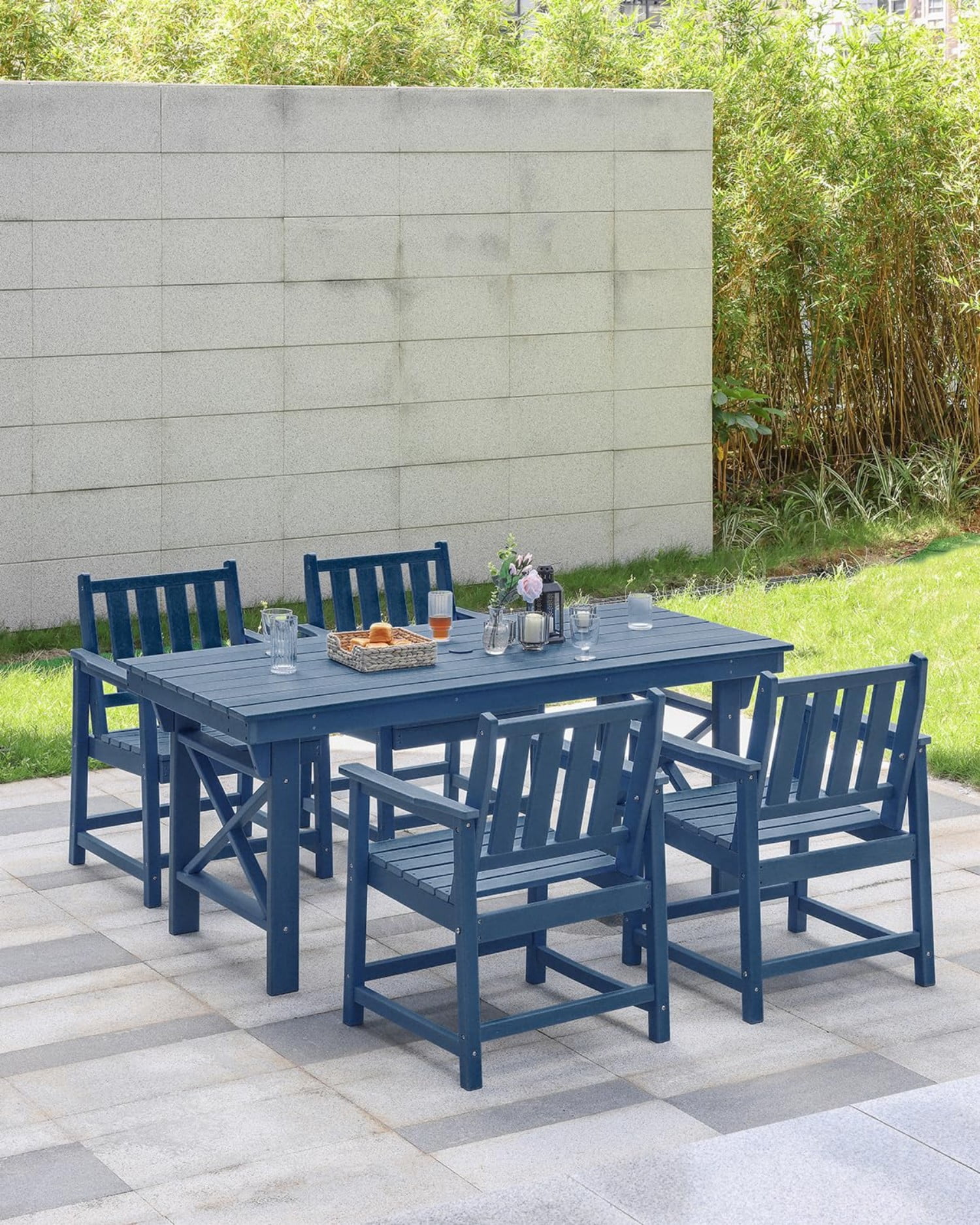 HDPE Outdoor Dining Chair with Armrests, All-Weather Patio Dining Chair, Heavy Duty HDPE Outdoor Armchair for Deck, Porch, Garden, Poolside, Backyard, Navy