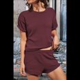thumbnail image 4 of Conjuntos de Dos Piezas de Punto para Mujer, Blusa y Pantalones Cortos de Corta con Bordes Rematados, Ropa de Estar por Casa y para Viajar. Vino Tinto L, 4 of 9