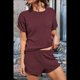 thumbnail image 4 of Conjuntos de Dos Piezas de Punto para Mujer, Blusa y Pantalones Cortos de Corta con Bordes Rematados, Ropa de Estar por Casa y para Viajar. Vino Tinto M, 4 of 9
