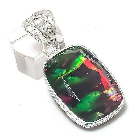 Natural Ammolite Gemstone 925 Sterling Silver Jewelry Pendant 2.05"