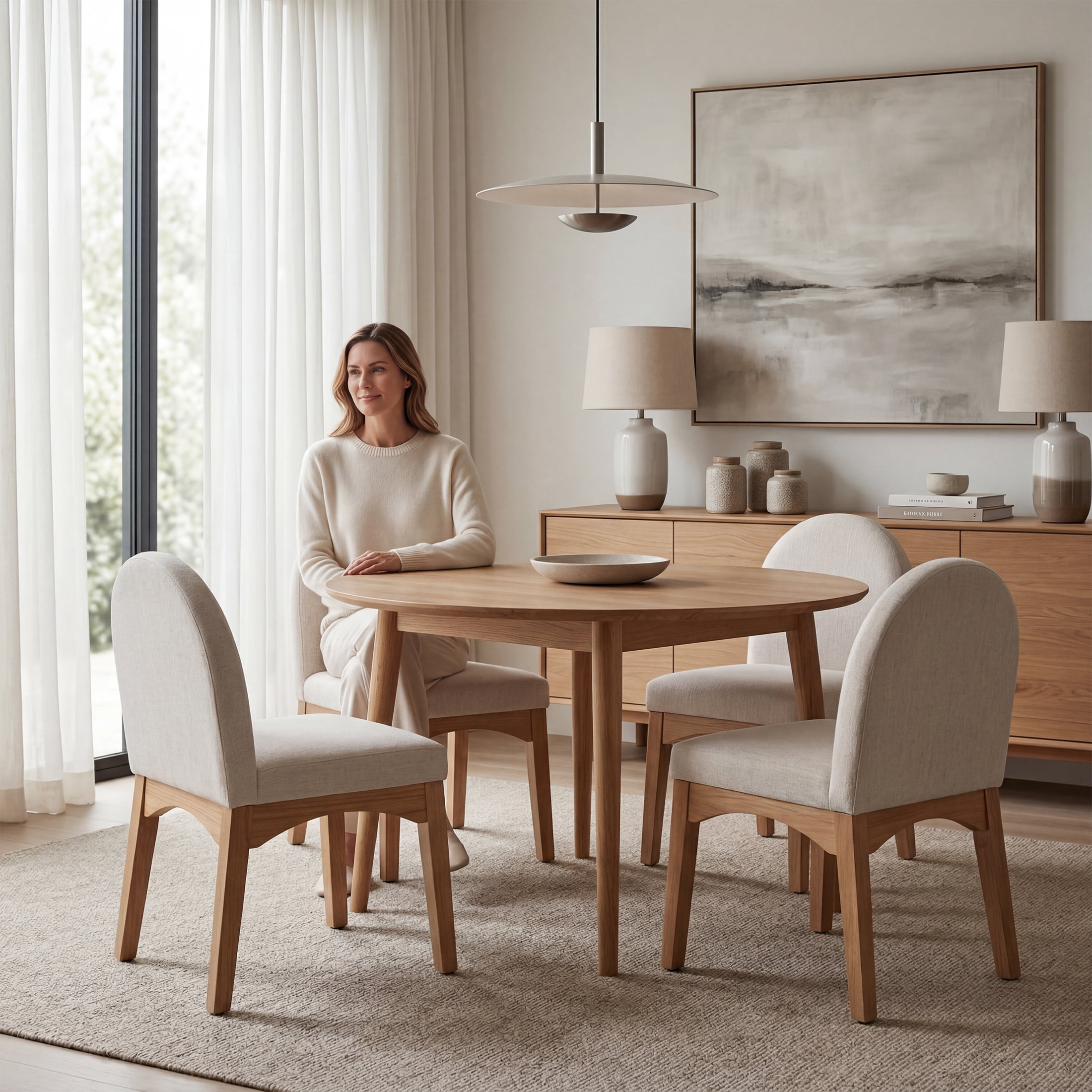 Guyou Modern Dining Chairs Set of 6, Linen Upholstered Dining Room Chairs, Mid Century Wooden Kitchen Side Chairs for Dining Room, Kitchen, and Living Room, Beige