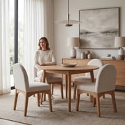 Guyou Modern Dining Chairs Set of 2, Linen Upholstered Dining Room Chairs, Mid Century Wooden Kitchen Side Chairs for Dining Room, Kitchen, and Living Room, Beige
