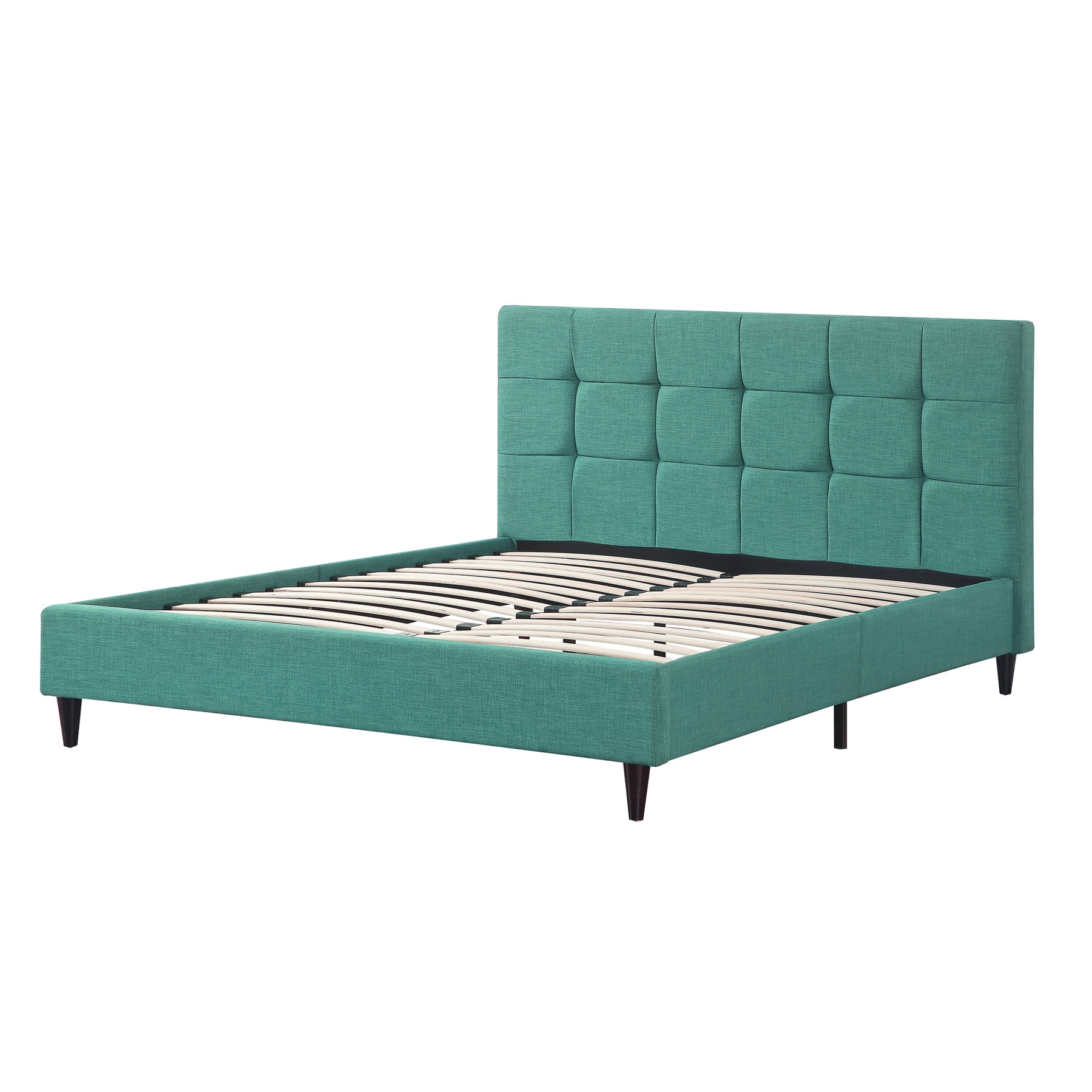 AC Pacific Eastern King Modern Upholstered Square Stitched Platform Bed, Blue
