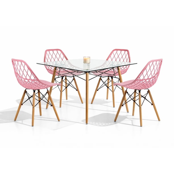 Set de comedor Mundo In Cristal 120 cm Oslo y 4 sillas Eames Vento Minimalista