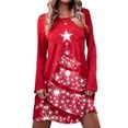 thumbnail image 1 of Seyurigaoka Women's Christmas A-line Dress Long Sleeve Round Neck Cartoon Print Mini Party Dress, 1 of 3