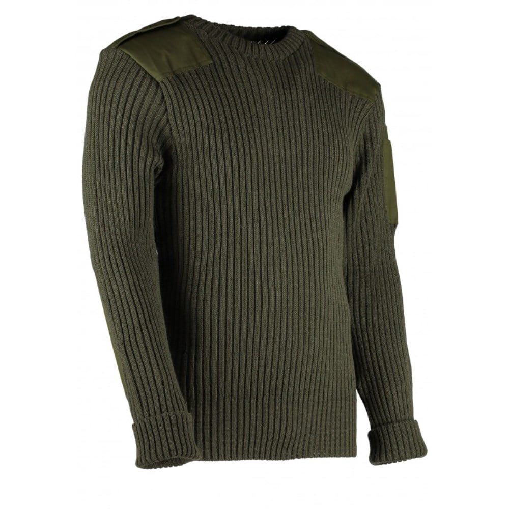 British Commando Sweater Woolly Pully Crew Neck with Epaulets /& Pen Pocket