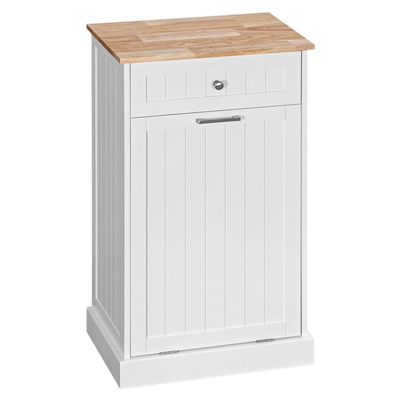 10 Gallon Trash Cabinet, Wooden Hidden Trash Can with Storage Drawer - Kitchen, Bathroom Laundry Hamper - White Finish