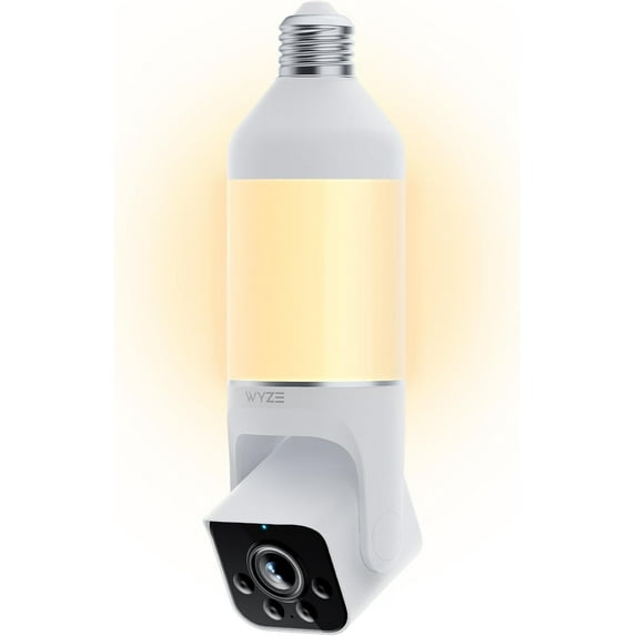 Wyze white 2K HD outdoor light bulb security camera with color night vision and motion detection