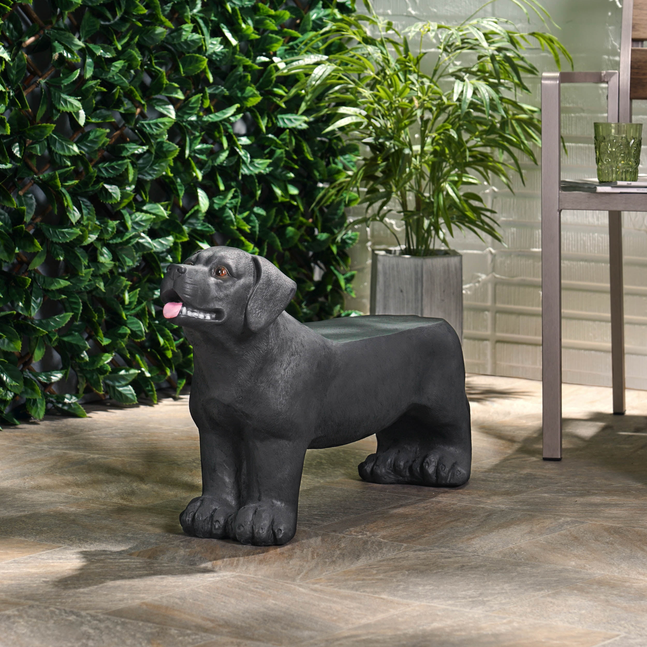 Outdoor Animal Shaped Rest Bench, Solid Wood Craft Seat for Patio Garden, Black