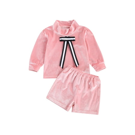 

Calsunbaby Kids Boys Girls Solid Color Casual 2Pcs Clothes Set High Collar Long Sleeve Bow Pullover Elastic Waist Trousers Outfits