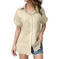 thumbnail image 2 of T Shirts for Women 2026 Summer Short Sleeve Cotton Linen Button Down Collared Loose Business Casual Office Work Tshirt Blouse, 2 of 6