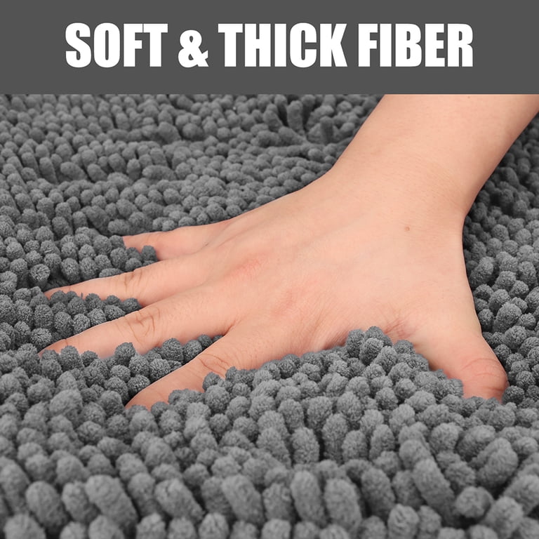 Kmson Ombre Chenille Bath Mat - 17"x24", Non-Slip, Ultra Soft & Absorbent, Grey Gradient, Machine Washable