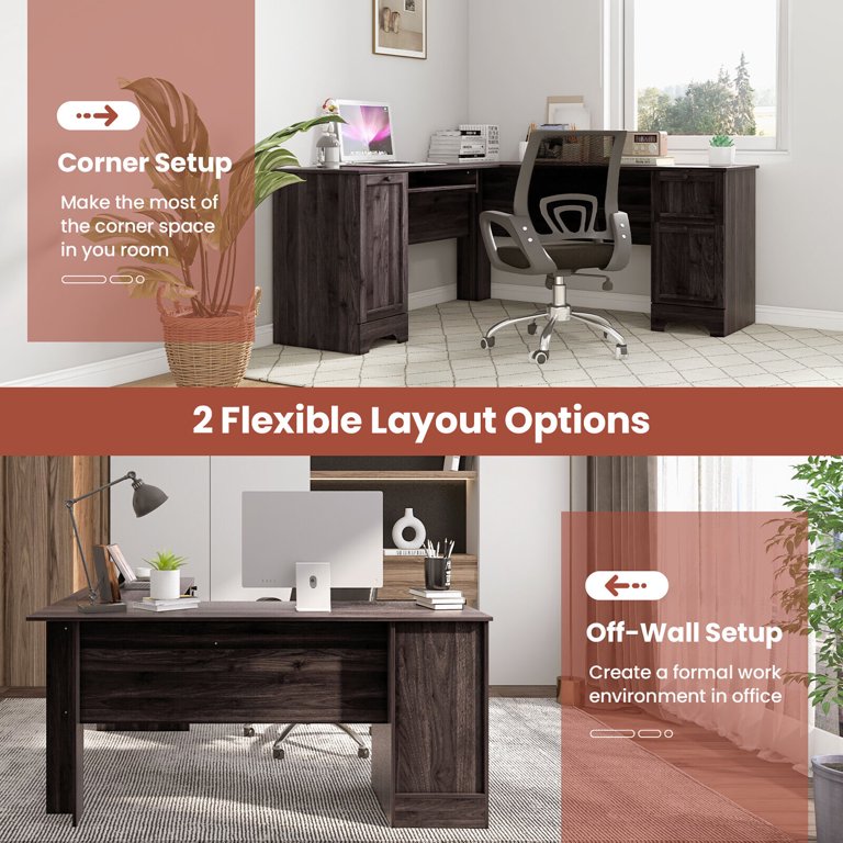 66.5'' L Shaped Home Office Desk Corner Computer Desk Keyboard Tray Dark  Brown, 1 unit - Kroger