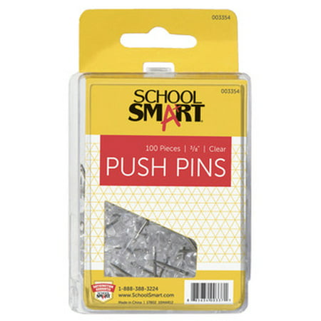 School Smart Push Pin for Bulletin Boards, 3/8 in L, 1/2 in Head, Plastic Head/Steel Point, Clear, Pack of (Best Smart Boards For Business)