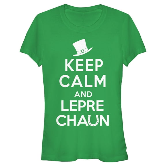 Junior's Lost Gods St. Patrick's Day Keep Calm and Leprechaun Graphic Tee Kelly Green Large
