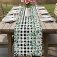 thumbnail image 4 of Green Eucalyptus Leaves Table Runner - 36 Inch Long Summer Botanical Daisy Black Plaid Cotton and Linen Blended Dress Scarves Farmhouse Table Runner for Kitchen Dining, Coffee Table, 13" x 36", 4 of 8