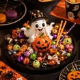 thumbnail image 2 of 4.2 Inch Witch Hat Ghost Pumpkin Figurine, Resin Spooky Table Statue, Tiered Tray Ornament for Mantel Shelf and Halloween Party Decor, 2 of 7