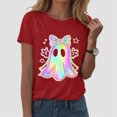 thumbnail image 2 of TOWED22 Halloween Shirt for Women Crew Neck Shirt Cute Bow Ghost Graphic Short Sleeve Casual Fall Clothes Tops(Red,S), 2 of 5