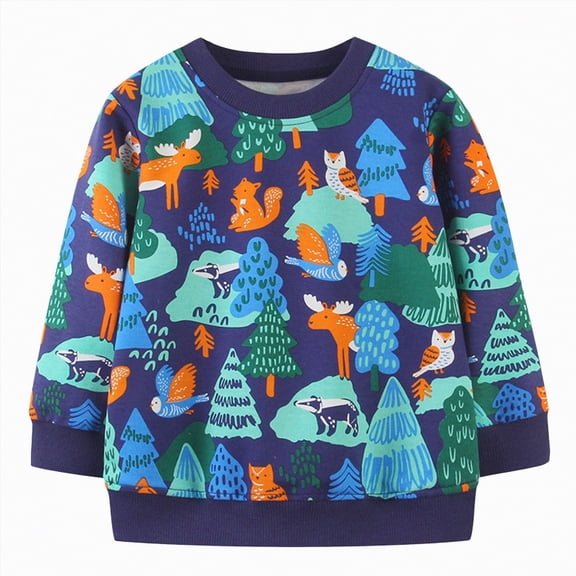 Ccpelsie Toddler Sweatshirt Girls Long Sleeve Shirts Casual Kids Cotton Graphic Fall Winter Pullover Tops(Navy,5)