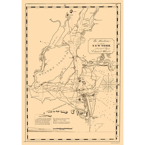 Historic Nautical Map - New York Harbor - Blunt 1827 - 23 x 32.78 - Vintage Wall Art