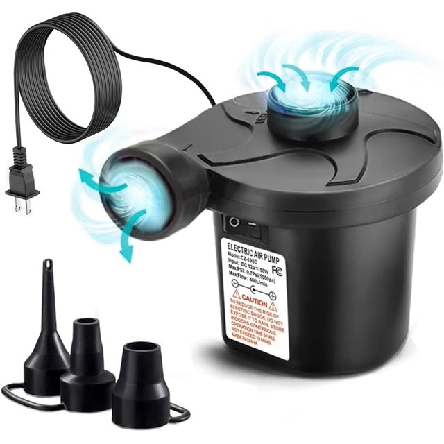 miduoduo-Electric Air Pump, Quick-Fill Air Pump for Inflatables, Portable Air Mattress Pump with 3 Nozzles, Electric Pump for Beds, Inflatable Cushion, Couch, Pool Floats, Inflatable Pool, Snow Sled