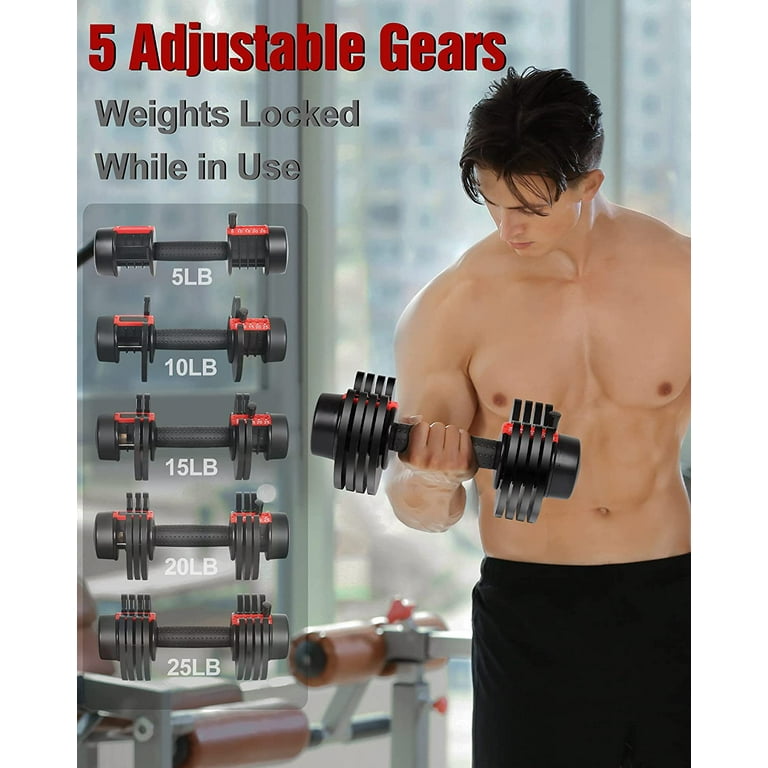 Adjustable Dumbbells 5-in-1 Adjustable Dumbbell 25 lbs with Fast Automatic  Adjustable and Weight Plate for Body Workout Home Gym 