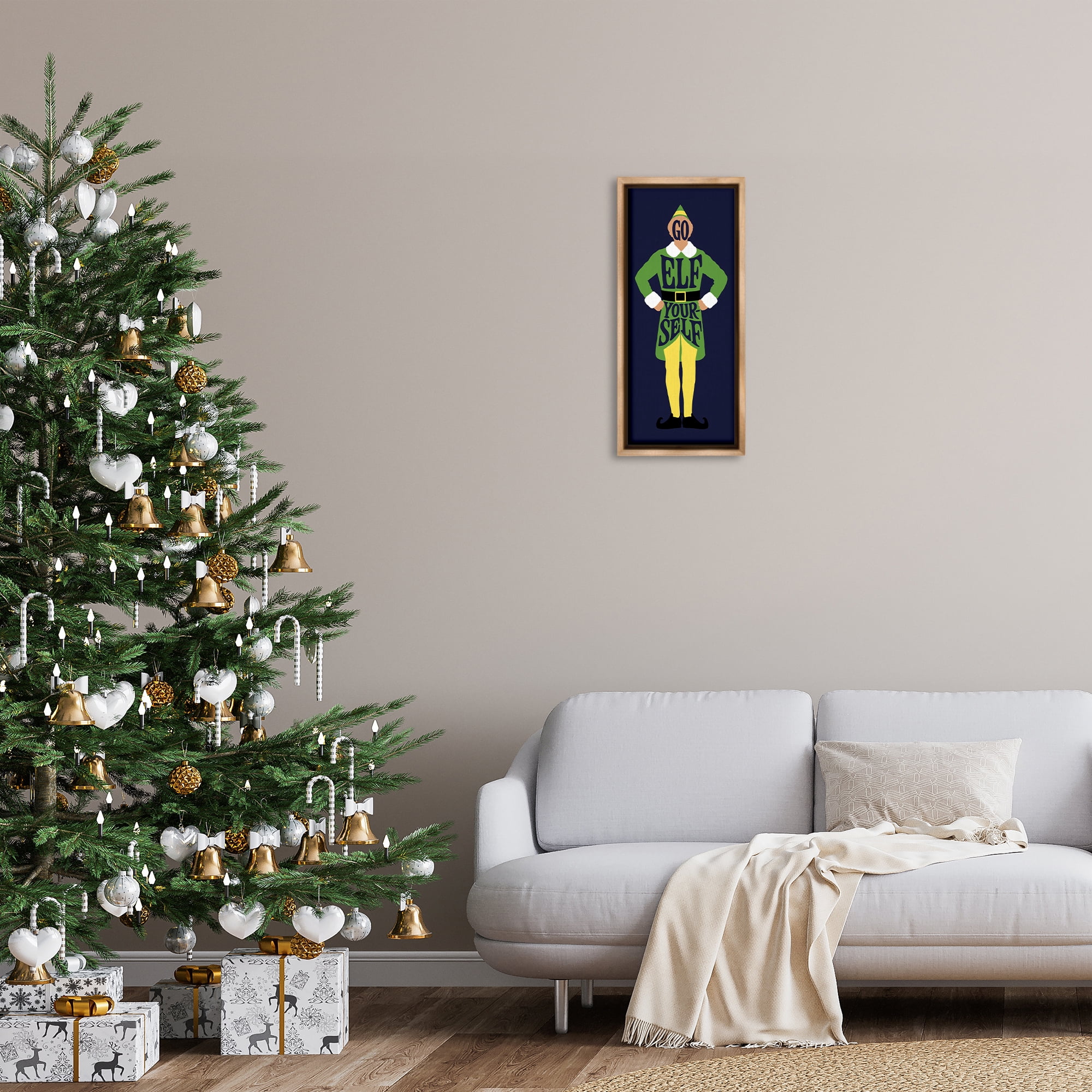 Stupell Industries Sassy Go Elf Yourself Holiday Painting Brown Floater Framed Canvas Art Prints Wall Art, 11 x 25