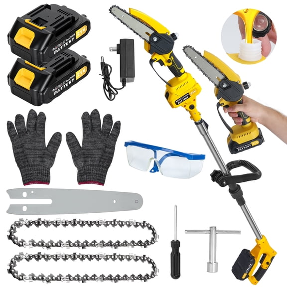 Dapmiu 21V Brushless Electric Pole Saw Includes 0.9-5.9ft telescopic pole & dual 1.5Ah batteries,reaches up to 11.9ft,Upgraded quenched chain & brushless motor for power & durability.