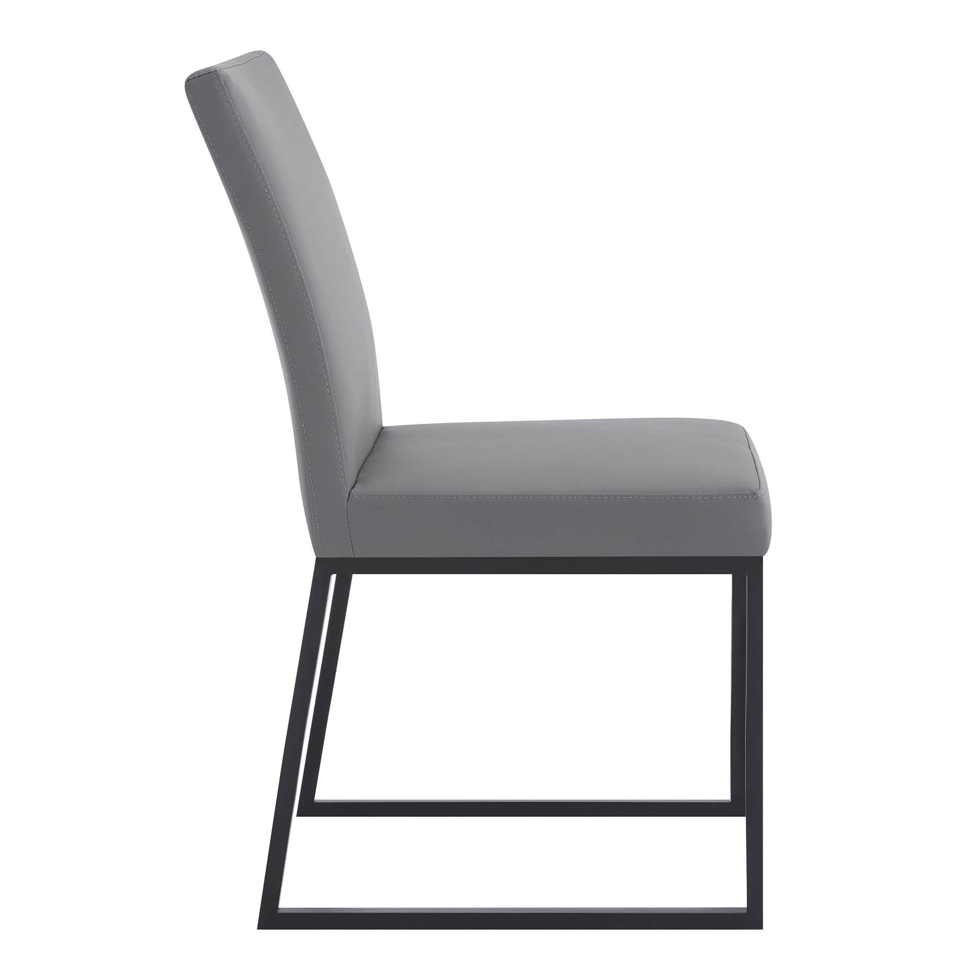 Armen Living Trevor Contemporary Dining Chair in Matte Black Finish and Grey Faux Leather - Set of 2