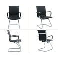 thumbnail image 3 of Guyou Modern Mid Back Office Guest Chair Set of 2, Faux Leather Reception Chair Computer Chair with Armrests and Metal Sled Base for Meeting/Waiting/Conference Room, No Wheels, Black, 3 of 10