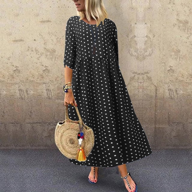 SMihono Robes d'Été Bohémiennes pour Femmes Grande Taille Mode d'Été Col Rond Manches Courtes Imprimé Robe Décontractée