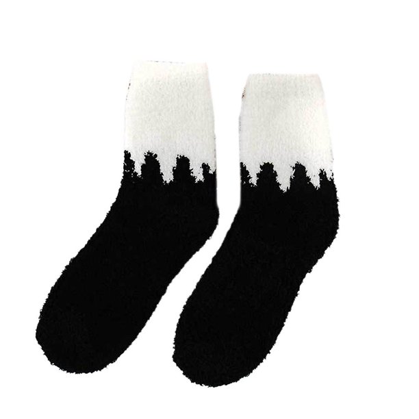 Calcetines de invierno cálidos y borrosos para mujer, bonitos calcetines con contraste de leche, retales de Color, terciopelo Coral, suelo grueso y esponjoso, medias para dormir, c