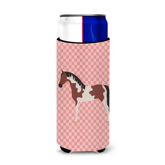Pinto Horse Pink Check Michelob Ultra Hugger for Slim Cans