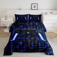thumbnail image 2 of Manfei Game Console King Size Comforter Sets,Gamer Gaming Bedding Comforter Set,Blue Black Checkered Bedding Set,Breathable Bedroom Decorative Reversible,3-Piece, 2 of 8