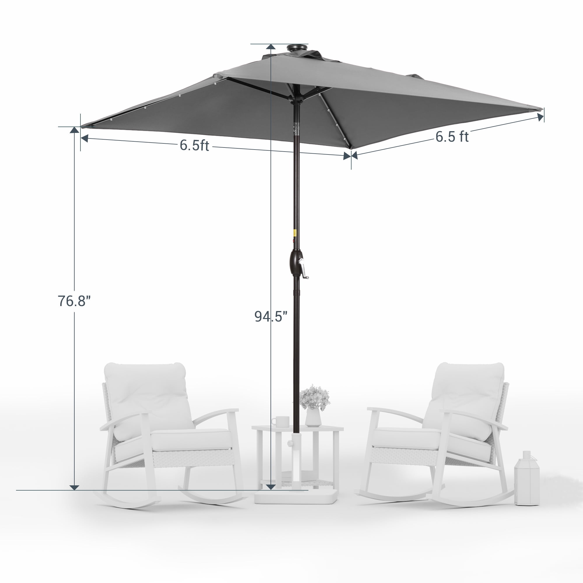 ACEGOSES LED Outdoor Patio 6.5x6.5ft Deck Solar Light Market Umbrella, Outside Table Umbrellas With Polyester canopy,Gray