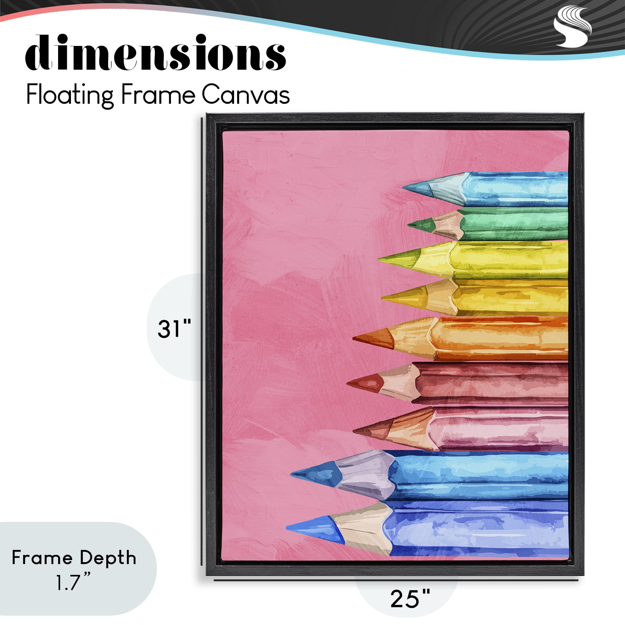 Stupell Industries Vibrant Pencils on Pink Black Framed Floater Canvas Wall Art, design by Kim Allen