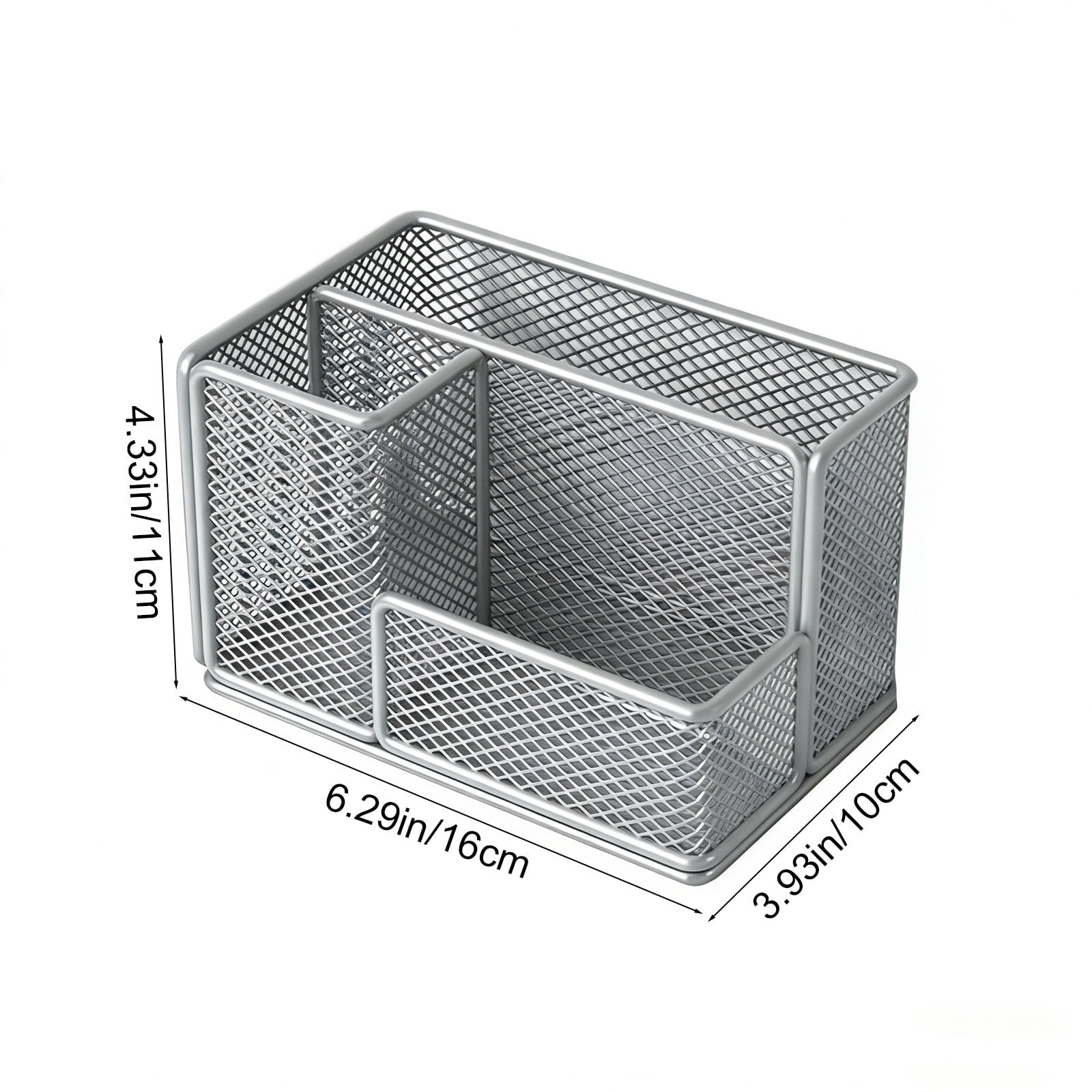 Mesh Pen Pencil Holder Desk Organizer, 3 Compartment Wire Desktop Pen Pencil Cup Caddy Office Supplies Desk Accessories for Home Office, Gray