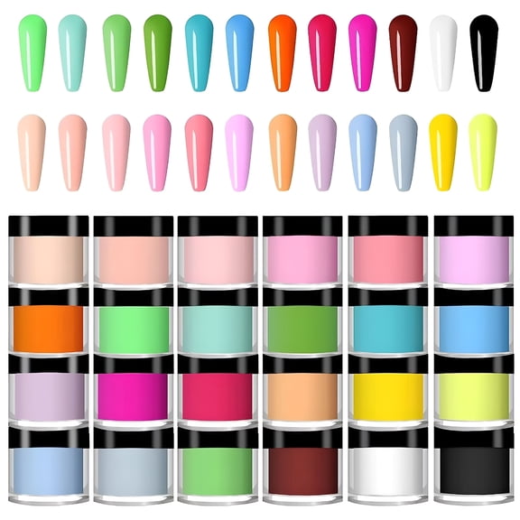 RAGUPEL 24 Colors Acrylic Nail Powder Set, Dip Powder for 3D Sculpture and French Extensions, DIY Nail Art Kit for Home and Salon