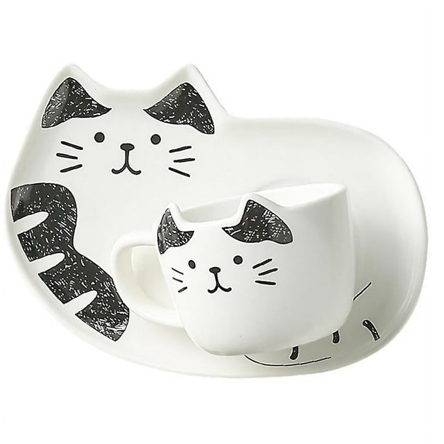 1 juego platillo taza de cerámica con forma de gato para el hogar