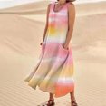 thumbnail image 2 of Vestido informal largo de verano con cuello redondo y rayas degradadas para mujer, 2 of 6