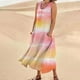 thumbnail image 2 of Vestido informal largo de verano con cuello redondo y rayas degradadas para mujer, 2 of 6