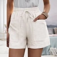 thumbnail image 3 of Pantalones cortos con cordón para mujer, cintura alta, informales, sueltos, pierna ancha, pantalones cortos con cordones y bolsillos para verano, blanco M, 3 of 6
