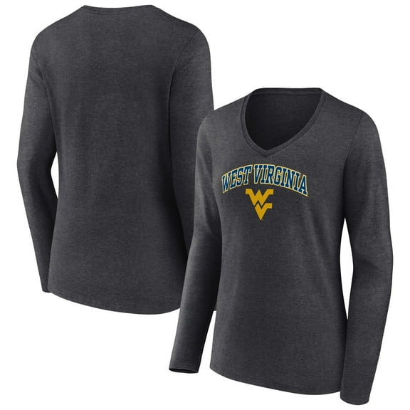 Women's Charcoal West Virginia Mountaineers Campus Long Sleeve V-Neck T-Shirt