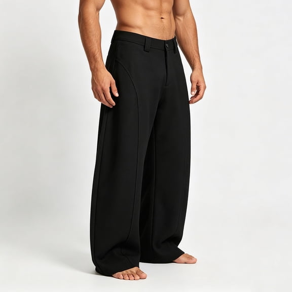 Blmnix Cargo Work Pants Mens Pants Low Rise Baggy Business Casual Pants Palazzo Leggings Black Long Wide-Leg Mens Casual Pants,L