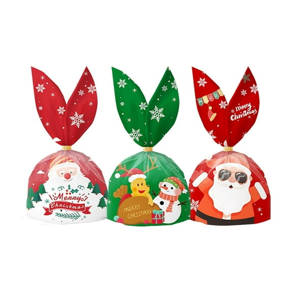 Christmas Candy Bags, Holiday Treat Bags, 50 Pcs Plastic Snack Packaging Bags for Cookies and Snacks, Reusable Durable Party Souvenir Gift Bags in Blue and Green, 16x28cm