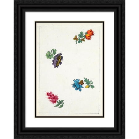Anonymous 14x18 Black Ornate Wood Framed Double Matted Museum Art Print Titled - Floral Design for Printed Textile Pl XI (1800-1818)