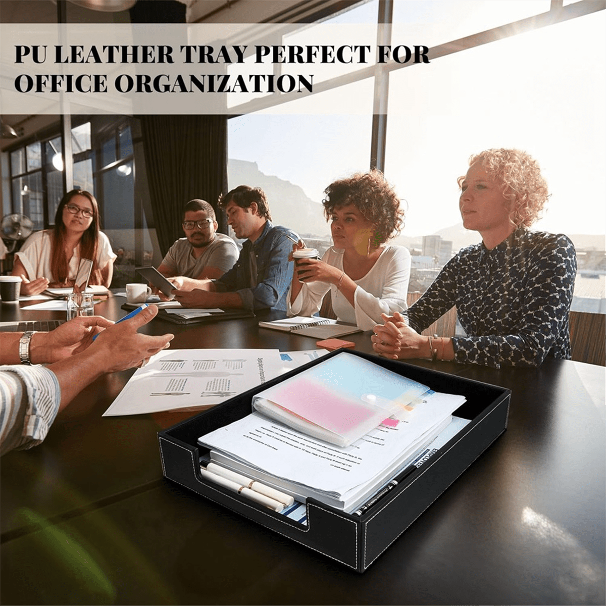 Leather Desk Organizer Tray, Stackable Organizers and Accessories, Magazine File for Office Supplie