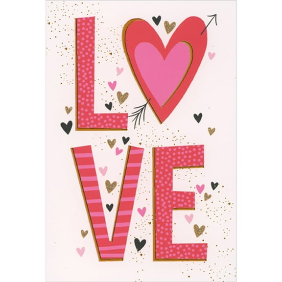 Pictura Polka Dots and Stripes Patterned LOVE Letters and Heart Shaped 'O' Valentine's Day Card